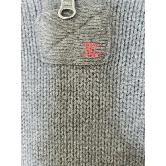 Polo Jeans Company Large Ralph Lauren Embroidered Gray Men 1/4 Zip Sweater - Picture 3 of 12